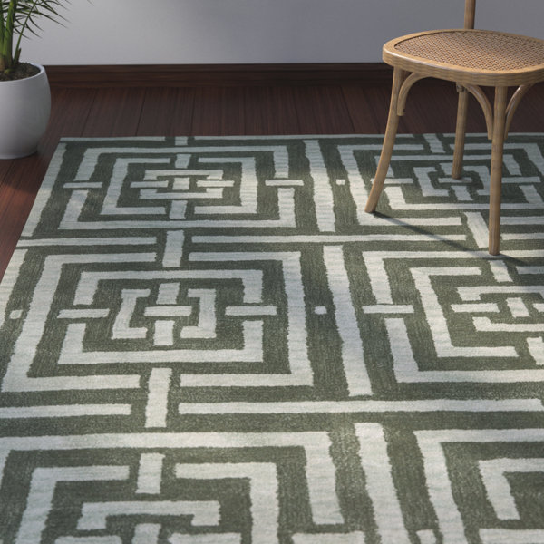 Wrought Studio Secaucus Geometric Handmade Tufted Wool Green Area Rug